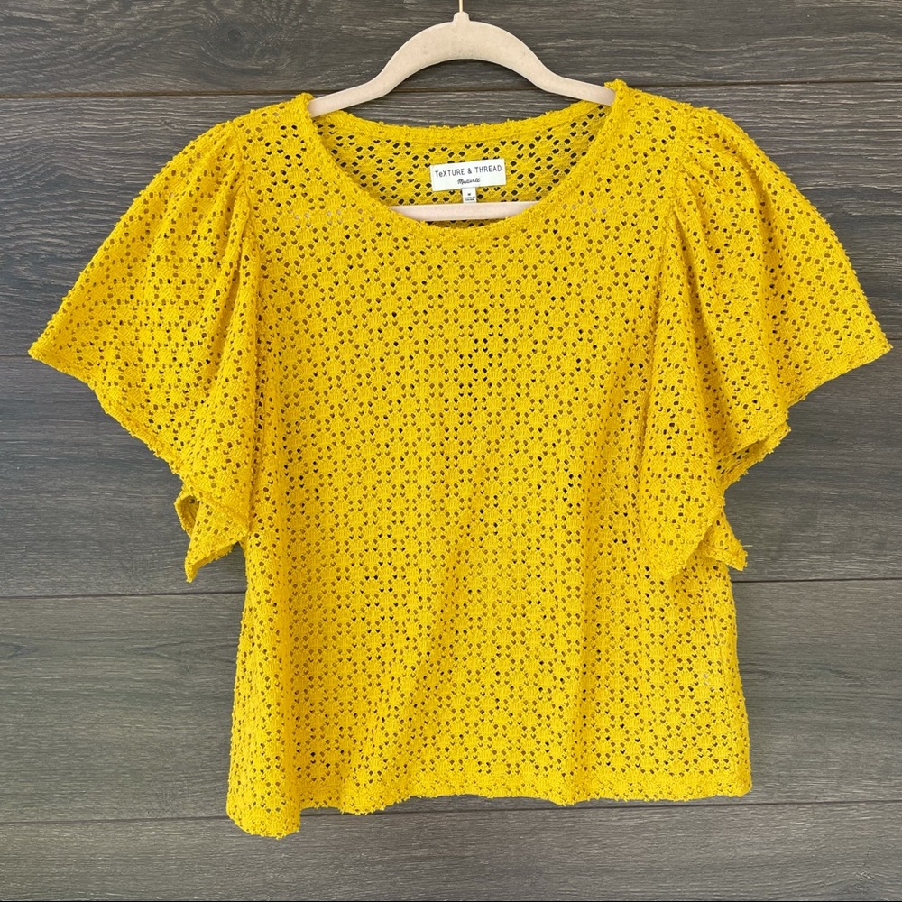 MADEWELL | Texture & Thread Lace Eyelet Flutter Sleeve Shell Blouse - Picture 2 of 8